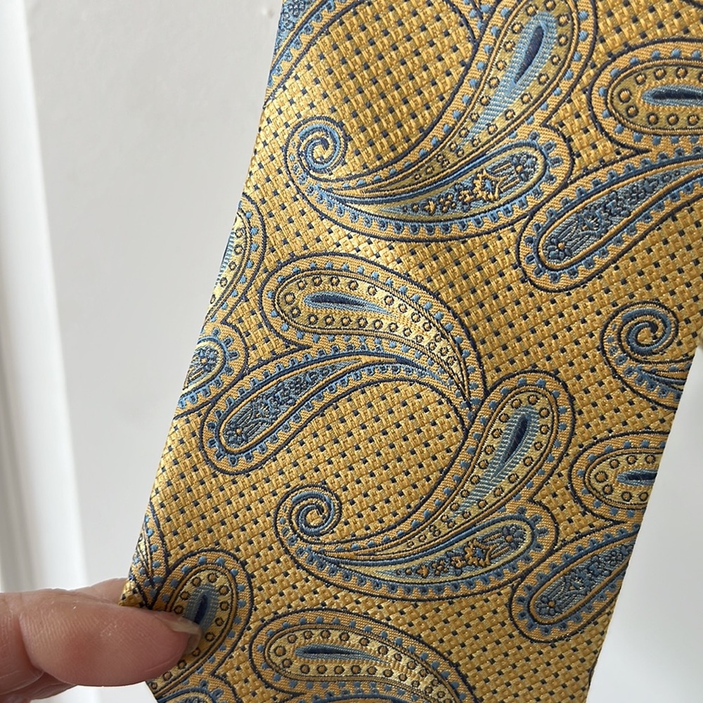 100% silk men’s vintage tie paisley yellow